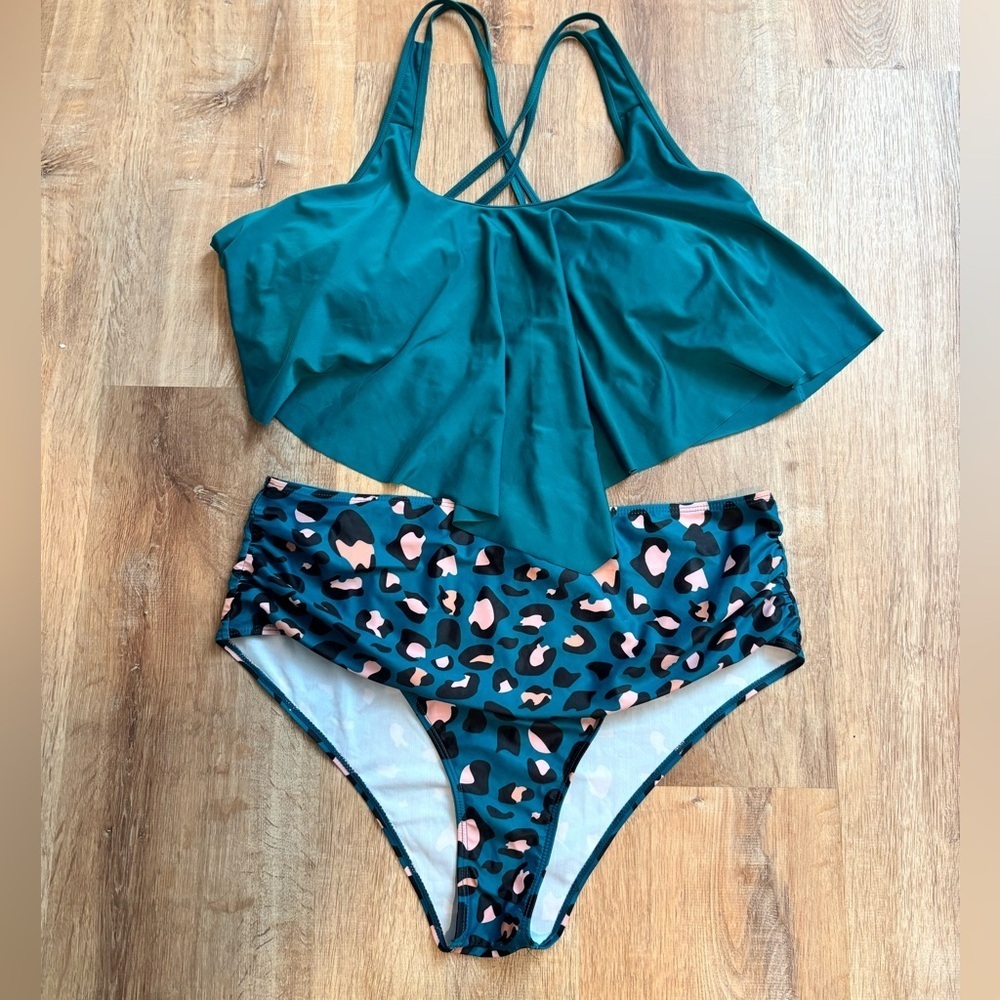 Women’s Tankini Bathing Suit Animal Print High Waisted Size 3x